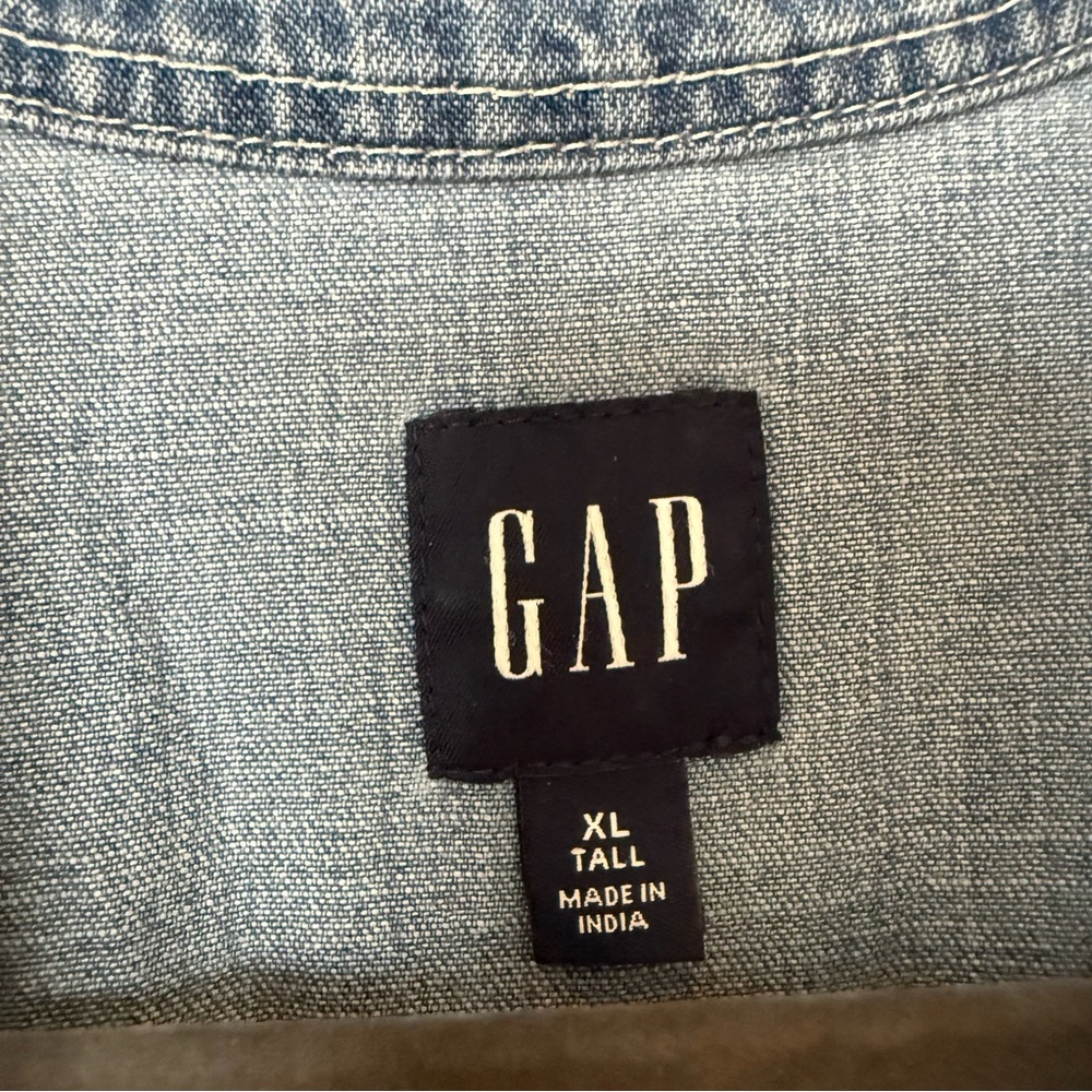 Gap Fit and Flare Midi Shirt Dress Pleat Waist Denim Roll Cuff Medium Wash XLT - Picture 4 of 12
